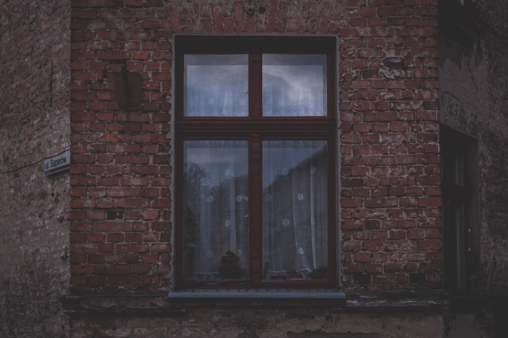 Brick wall square window center